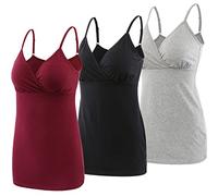 ZUMIY Schwangerschaft Stillen Top, Damen Baumwolle Umstandskleidung Schlaf Ärmellos Cami mit Verstellbaren Trägern (L, Black+Grey+Red wine/ 3-pk)