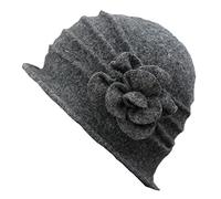 ZUMUii Butterme Damen Winter Elegante Blumen-Wool Cap Beret Mütze Cloche Bucket Hat, Dark Grey, Einheitsgröße