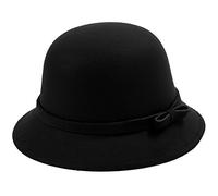 ZUMUii Butterme Frauen Dame Vintage Wool Round Fedora Bogen Cloche Derby Hüte Eimer Hüte (Schwarz-Bowen Knot)