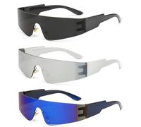 Zundo 3 Stück Randlose Y2k Sonnenbrille, Punk Randlose Brille für Damen Herren, Randlose y2k Sonnenbrille, UV Retro Punk Stilvoll Sonnenbrille