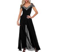 Zunlethian Eleganter Damen Jumpsuit Schlanker V-Ausschnitt Glänzend Trägerlos Hohe Taille Jumpsuit Set Dinner Party Hochzeit Gast Jumpsuit (Schwarz,S)