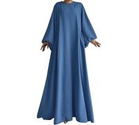 Zunlethian Frauen muslimische Kleider Abaya muslimische Mode Elegante lässige Lange Gebets Kleidung einfarbig lose Laternen hülse voll bedeckte Robe (Blau,XL)