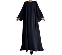 Zunlethian Frauen muslimische Kleider Abaya muslimische Mode Elegante lässige Lange Gebets Kleidung einfarbig lose Laternen hülse voll bedeckte Robe (Schwarz,S)