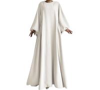 Zunlethian Frauen muslimische Kleider Abaya muslimische Mode Elegante lässige Lange Gebets Kleidung einfarbig lose Laternen hülse voll bedeckte Robe (Weiß,S)
