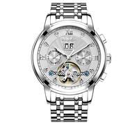 ZUNPAI Uhren für Herren, automatisch, transparent, Skelett, mechanische Luxusuhr, klassisch, selbstaufziehend, Kalender, Diamant, Edelstahl, wasserdicht, Herren-Armbanduhr, silber, modisch