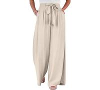 ZUOLAIYIN Summer Elastic Adjustable Pocket Wide Leg Loose Tie Women's Casual Pants Apricot XL