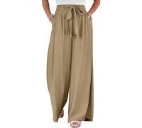 ZUOLAIYIN Summer Elastic Adjustable Pocket Wide Leg Loose Tie Women's Casual Pants Khaki XL