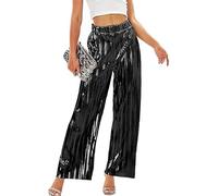 ZUOLAIYIN Women Pleated Wide Leg Pants Party Fashion Comfortable High Waisted Pants Black S