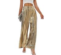 ZUOLAIYIN Women Pleated Wide Leg Pants Party Fashion Comfortable High Waisted Pants Gold XXL