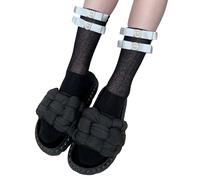 zuousxbs Süße Damen-Socken mit Doppelperlen und Schleife über der Wade im koreanischen Stil, Elegante gerippte Netz-Baumwoll-Stretch-Mittelschlauchsocken