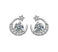 ZUOZUIYQ 5 mm Moissanit-Ohrstecker, 925er Sterlingsilber, kleine Schläfer-Ohrstecker, Stern-Mond-Helix-Knorpelohrringe für Frauen, Ehefrau, Mutter, Tochter, Geburtstag