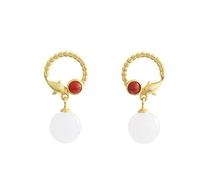 ZUOZUIYQ Delfin-Ohrstecker, Sterlingsilber-Inlay, südroter Achat, Edelstein, Nephrit, Retro-weiblicher Ringform-Ohrring, Ehrfurcht, Gold-Nephrit-Jaspis, Sterlingsilber