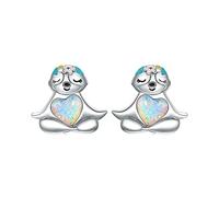 ZUOZUIYQ Faultier-Form-Ohrringe aus 925er-Sterlingsilber, niedlicher Tier-Herz-Opal-Ohrstecker-Schmuck