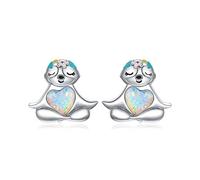 ZUOZUIYQ Faultier Nägel Silber Ohrringe 925 Sterling Silber Niedliche Tier Herz Opal Ohrstecker Geschenk Für Mädchen Party Schmuck
