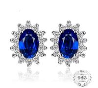 ZUOZUIYQ Halsketten, Ohrringe, Creolen, Ohrstecker, 1,5 Karat Blauer, Ohrringe aus 925er-Sterlingsilber