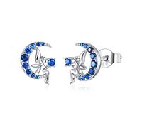 ZUOZUIYQ Ohrstecker aus 925er-Sterlingsilber, Fee auf dem Mond, für Damen, Anti-Allergie-Silberschmuck