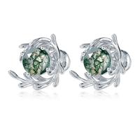 ZUOZUIYQ Wassermoos-Achat-Ohrringe für Damen - Ohrstecker aus grünem Moos aus S925-Silber