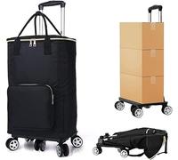 Zusammenklappbarer 6-Rad-Einkaufswagen, Leichter Metall-Einkaufswagen Mit Wasserdichter 35-Liter-Tasche, Robuster Mehrzweck-Schubwagen For Einfache Mobilität Und Lagerung(Black)