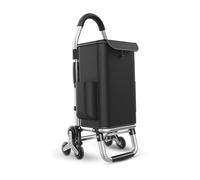 Zusammenklappbarer Einkaufswagen aus Aluminium mit isolierter Kühltasche, Einkaufswagen for Treppensteigen, leicht und tragbar, 6 Räder, 36 l Fassungsvermögen, Schwarz