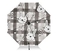 Zusammenklappbarer Reise-Regenschirm, niedlicher kleiner Hasen, umgekehrter kompakter Regenschirm für Regen, Sonne, groß, winddicht, 8 Rippen, UV-Regenschirm, automatisch für Damen und Herren