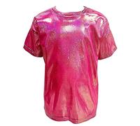 ZUYPSK Kinder Jungen Mädchen Metallic T-Shirt Lockeres Oberteil Kurzarm Paillettiertes Performance-Party-Jazz-Tanz-T-Shirt (DE/NL/SE/PL, Numerisch, 128, Regular, Rose)