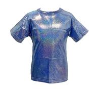 ZUYPSK Kinder Jungen Mädchen Metallic T-Shirt Lockeres Oberteil Kurzarm Paillettiertes Performance-Party-Jazz-Tanz-T-Shirt (DE/NL/SE/PL, Numerisch, 152, Regular, Blau)