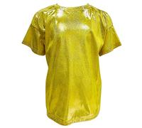 ZUYPSK Kinder Jungen Mädchen Metallic T-Shirt Lockeres Oberteil Kurzarm Paillettiertes Performance-Party-Jazz-Tanz-T-Shirt (DE/NL/SE/PL, Numerisch, 116, Regular, Gold)