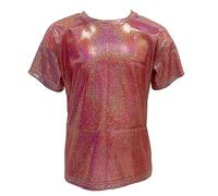 ZUYPSK Kinder Jungen Mädchen Metallic T-Shirt Lockeres Oberteil Kurzarm Paillettiertes Performance-Party-Jazz-Tanz-T-Shirt (DE/NL/SE/PL, Numerisch, 128, Regular, Rot)