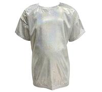ZUYPSK Kinder Jungen Mädchen Metallic T-Shirt Lockeres Oberteil Kurzarm Paillettiertes Performance-Party-Jazz-Tanz-T-Shirt (DE/NL/SE/PL, Numerisch, 122, Regular, Silber)