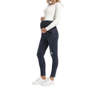 ZVKHMK Umstandsjeans über dem Bauch, schmal, Stretch, Umstands-Denim-Hose, lässig, Umstandshose, zerrissene Hose, Dunkelblau, X-Groß