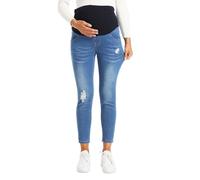 ZVKHMK Umstandsjeans über dem Bauch, schmal, Stretch, Umstands-Denim-Hose, lässig, Umstandshose, zerrissene Hose, Blau, Groß