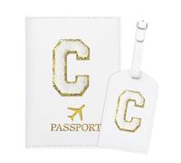 ZVRSUA Reisepasshülle Kofferanhänger Set mit Buchstabe , Reisepass Hülle Personalisiert mit Namen, Passport Hülle Weiß, Travel Passport，Ausweistaschen，Geschenk für Frauen/Teenager/ Mädchen/Kind (C)