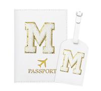 ZVRSUA Reisepasshülle Kofferanhänger Set mit Buchstabe, Reisepass Hülle Personalisiert mit Namen, Passport Hülle Weiß, Travel Passport，Ausweistaschen，Geschenk für Frauen/Teenager/Mädchen/Kind (M)