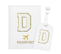 ZVRSUA Reisepasshülle Kofferanhänger Set mit Buchstabe , Reisepasshülle Personalisiert mit Namen, Passport Hülle Weiß, Travel Passport，Ausweistaschen，Geschenk für Frauen/Teenager/ Mädchen/Kind (D)