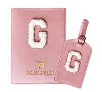 ZVRSUA Reisepasshülle Rosa und Kofferanhänger Set mit Buchstabe G, Passport Hülle Reise Gadgets und Travel Essentials Hülle Reisepass,Geschenk für Frauen/Teenager/Mädchen/Kind(G)