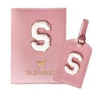 ZVRSUA Reisepasshülle Rosa und Kofferanhänger Set mit Buchstabe S, Passport Hülle Reise Gadgets und Travel Essentials Hülle Reisepass,Geschenk für Frauen/Teenager/Mädchen/Kind(S)