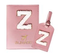 ZVRSUA Reisepasshülle Rosa und Kofferanhänger Set mit Buchstabe Z, Passport Hülle Reise Gadgets und Travel Essentials Hülle Reisepass,Geschenk für Frauen/Teenager/Mädchen/Kind(Z)