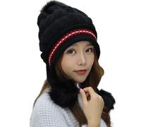 ZwaitL Elegante gestrickte Wintermütze mit Pompons Design und Ohrenklappen für Frauen Outdoor-Aktivitäten kaltes Wetter Damen Herbst Winter Outdoor Sport Cap, Schwarz , G