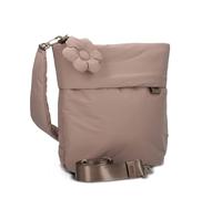 Zwei Damen Puffer Umhängetasche HANNAH HA12 Puffer Bag mit Blumenanhänger, 7 Liter Volumen Schultertasche, Hauptfach mit Reißverschluss, verstellbarer Crossbody-Gurt, recyceltes Material (cappuccino)