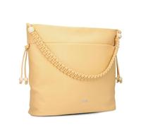 Zwei Damen Schultertasche Perla PE140 Shopper 12 Liter Perlen-Verzierung geflochtener Makramee-Tragegurt + langer Schultergurt + Schlüsselband (yellow)