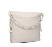 Zwei Damen Schultertasche Perla PE140 Shopper 12 Liter Perlen-Verzierung geflochtener Makramee-Tragegurt + langer Schultergurt + Schlüsselband (cappuccino)