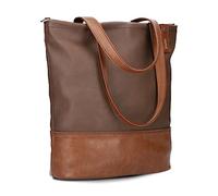 Zwei Damen Shopper JANA J145 Tote Bag 10 Liter, Bicolor Einkaufstasche im Canvas-Stil, weiches Kunstleder, Laptopfach, Schlüsselband, Reißverschluss-Fach, zusätzlicher langer Umhängegurt (cognac)