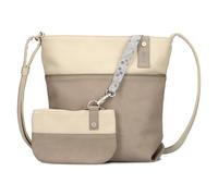 Zwei Damen Umhängetasche JANA J10 Crossbody Bag 5 Liter Handtasche im Canvas-Stil im Bicolor-Design + passender Kosmetikbeutel/Geldbeutel gratis (nubuk-cappuccino)