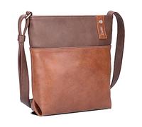Zwei Damen Umhängetasche JANA J10 Crossbody Bag 5 Liter Handtasche im Canvas-Stil im Bicolor-Design + passender Kosmetikbeutel/Geldbeutel gratis (cognac)