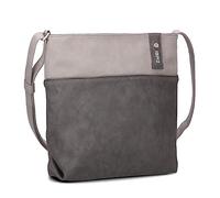 Zwei Damen Umhängetasche JANA J10 Crossbody Bag 5 Liter Handtasche im Canvas-Stil im Bicolor-Design + passender Kosmetikbeutel/Geldbeutel gratis (nubuk-stone)