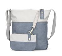 Zwei Damen Umhängetasche JANA J10 Crossbody Bag 5 Liter Handtasche im Canvas-Stil im Bicolor-Design + passender Kosmetikbeutel/Geldbeutel gratis (nubuk-sky)