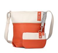 Zwei Damen Umhängetasche JANA J10 Crossbody Bag 5 Liter Handtasche im Canvas-Stil im Bicolor-Design + passender Kosmetikbeutel/Geldbeutel gratis (papaya)