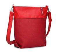 Zwei Damen Umhängetasche Jana J12 Crossbody Bag 9 L Handtasche Bicolor Canvas-Stil passender Kosmetikbeutel extra Schultergurt & Schlüsselband, Schultertasche DIN-A4 passend (cherry)