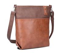Zwei Damen Umhängetasche Jana J12 Crossbody Bag 9 L Handtasche Bicolor Canvas-Stil passender Kosmetikbeutel extra Schultergurt & Schlüsselband, Schultertasche DIN-A4 passend (cognac)