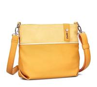 Zwei Damen Umhängetasche JANA J8 Crossbody Bag 3 Liter Bicolor Handtasche im Canvas-Stil, weiches Kunstleder, ideal für den Alltag, inkl. 2 abnehmbare Schultergurte kurz & lang (sunny)